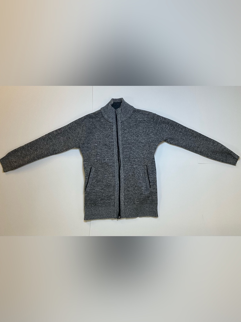 Men’s Gray Marled Full Zip Sweater Jacket Plaid Fleece Lined Size S - Picture 2 of 8